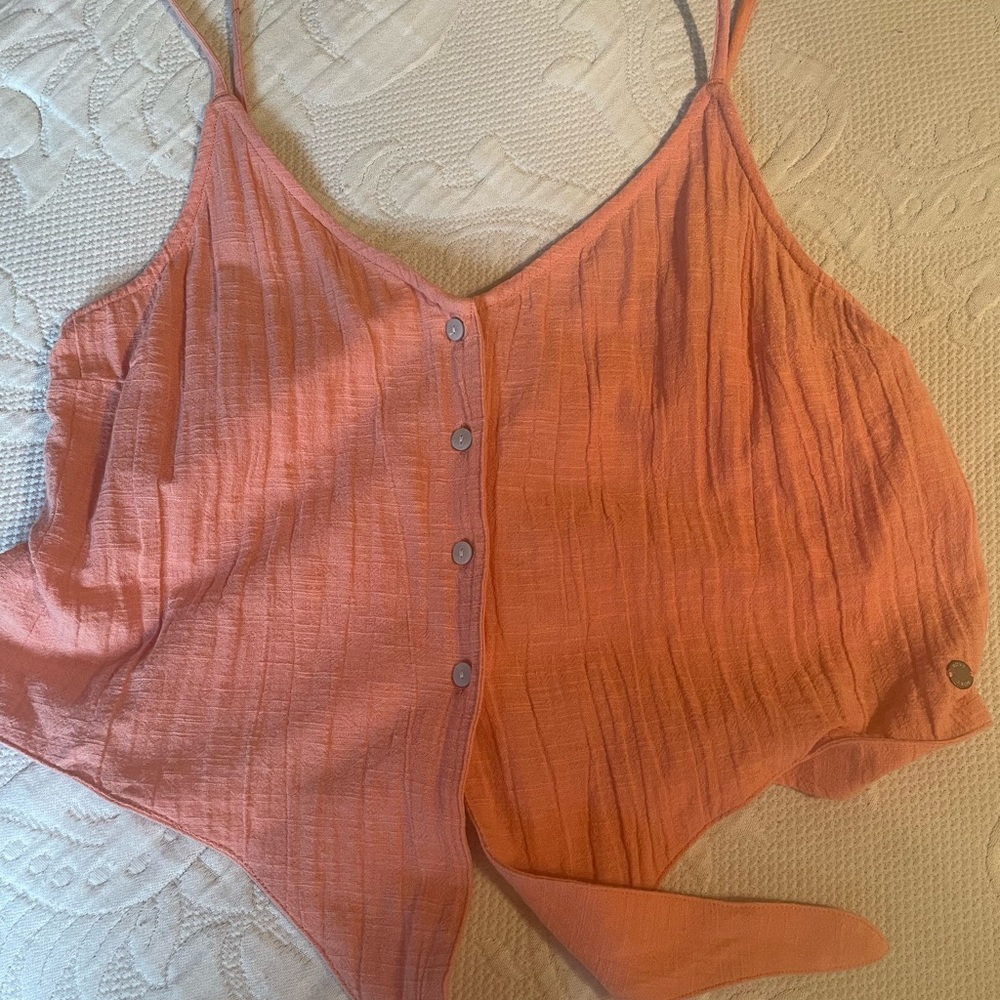Roxy Tank Top Lightweight White Tie Front Crop Button Adjustable Straps M